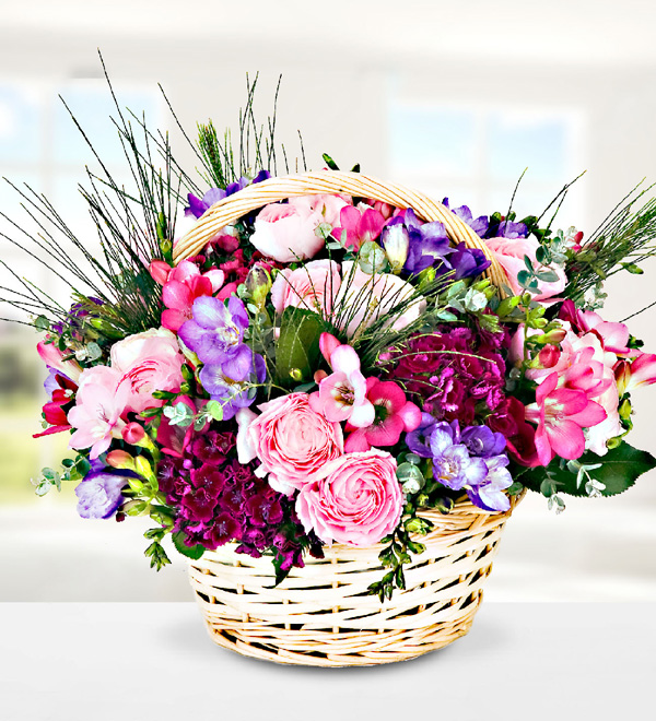 Mixed Pink and Purple Seasonal Flowers