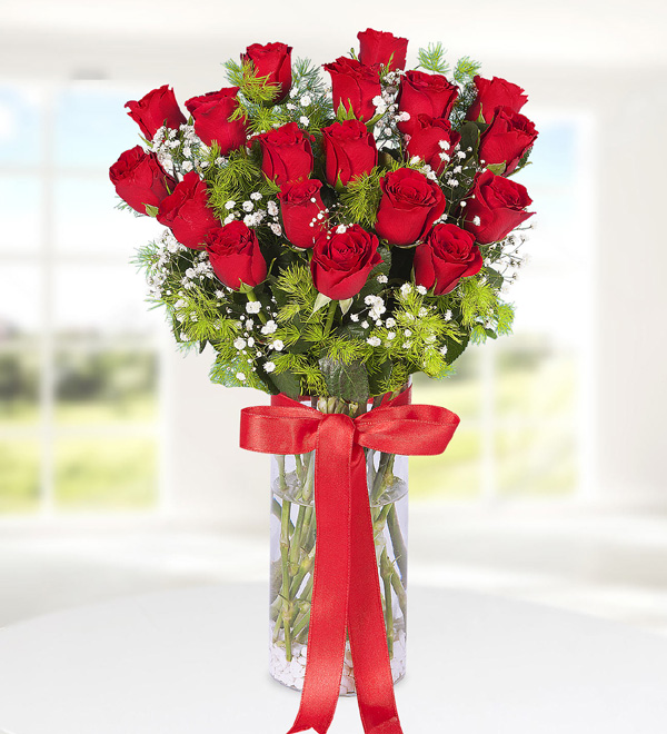 19 Red Roses in Vase