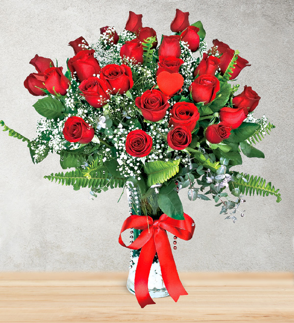 25 Red Rose Vase