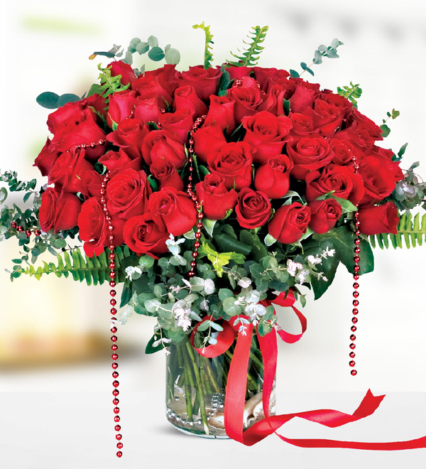 51 Red Roses in Vase
