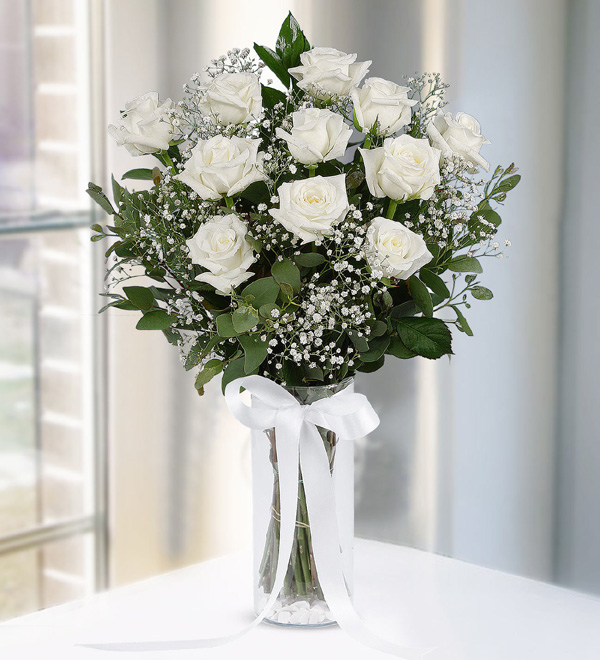 Send flowers Turkey, 11 White Roses in Vase from 16USD