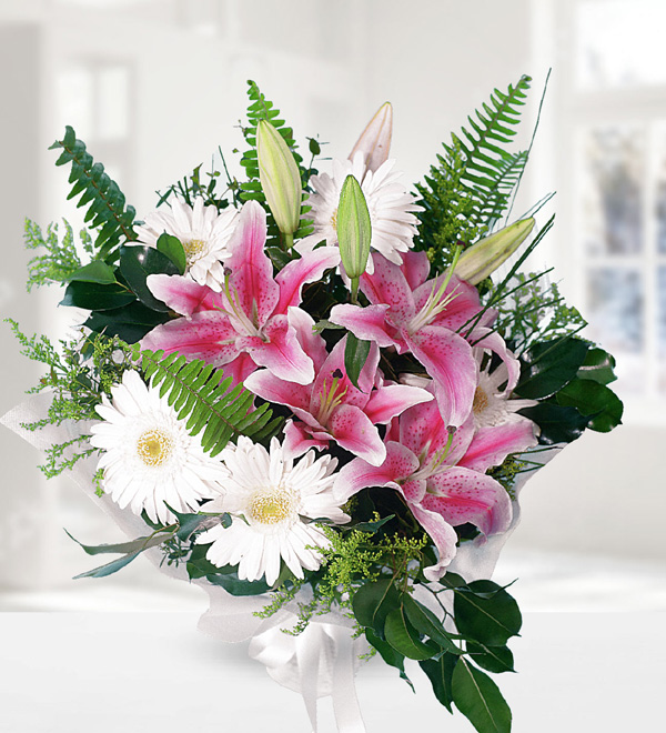 Pink Lilies and Gerbera Bouquet