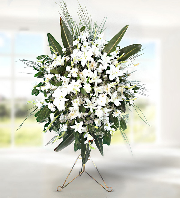 White Lilies Basket Stand