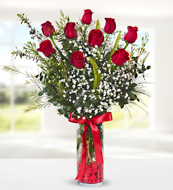 9 Red Roses in Vase