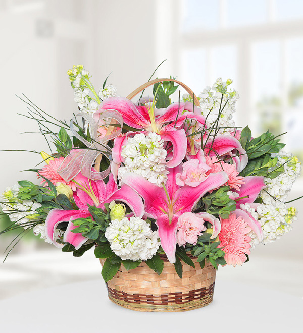 Pink Lilies Gerberas and Gillyflowers