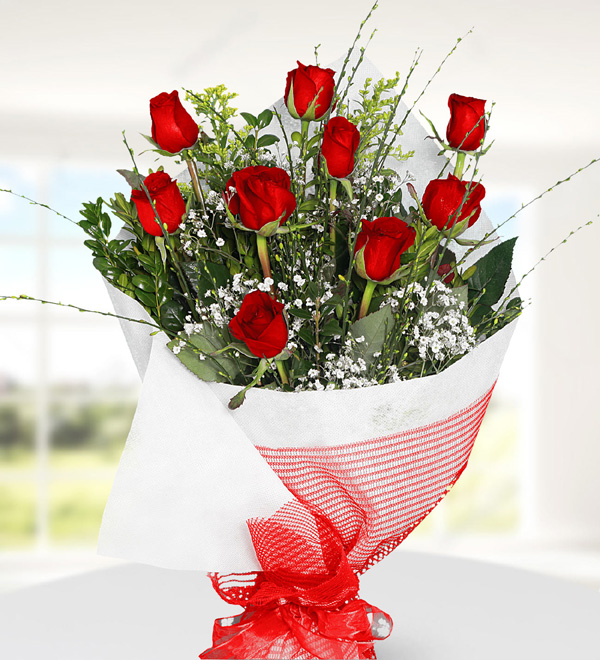 Bouquet of 9 Red Roses