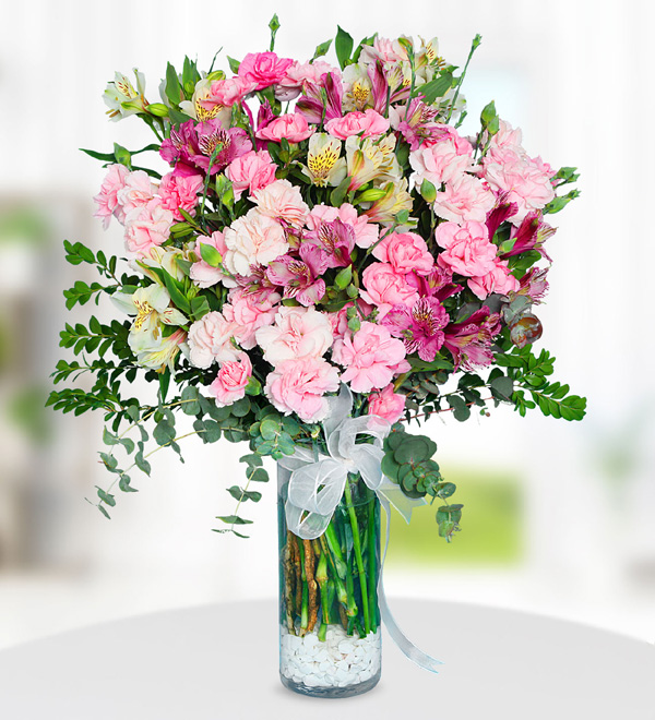 Wildflowers and Pink Carnations in Vase