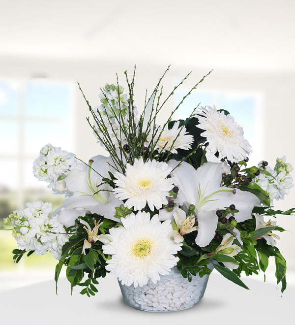 White Lilies Gerbera and Gillyflowers