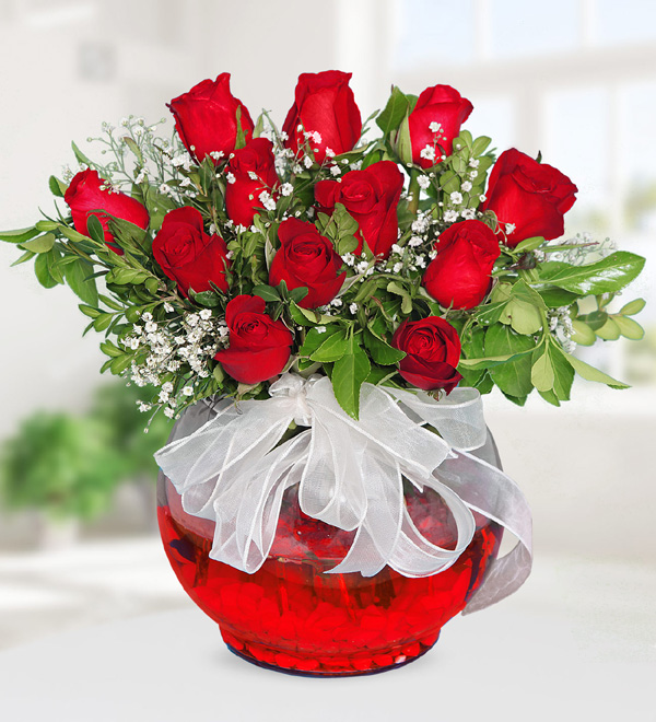 Red Roses in Bell Glass