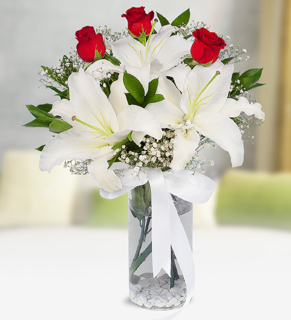 Red Roses and Liliums Arrangement