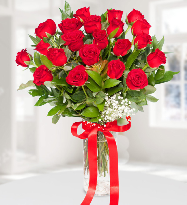 21 Red Roses in Vase