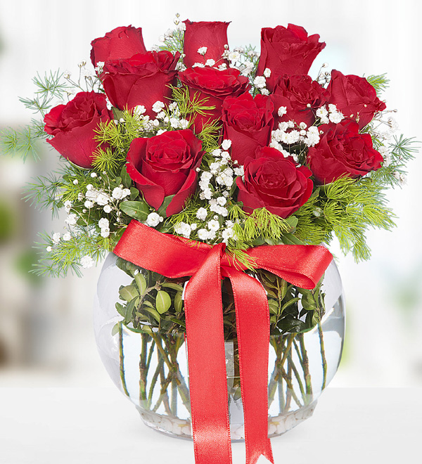 12 Red Roses in Bell Glass