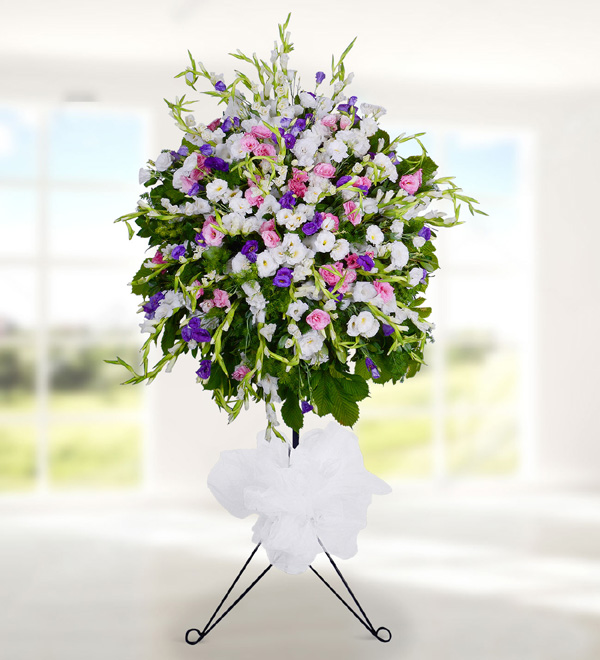 Colorful Lisianthus Basket Stand (wrought iron)