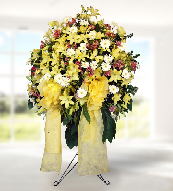 Yellow Lilium Basket Stand (wrought iron)