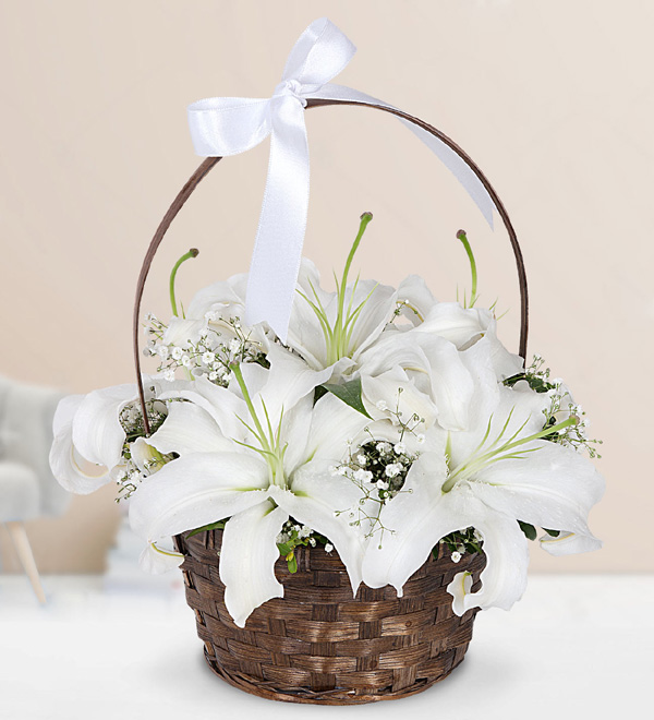 White Lilium Basket