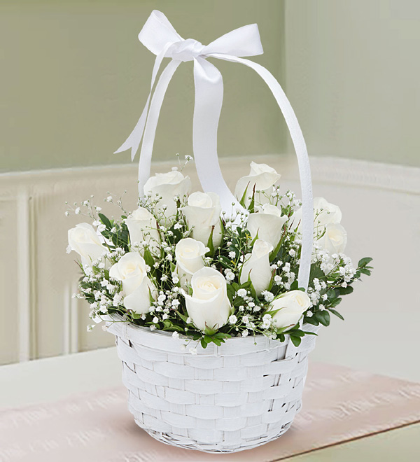 Flower Basket with White Roses