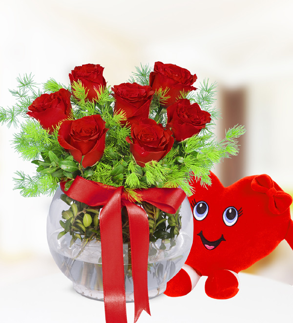 Red Roses in Aquarium and Heart pillow