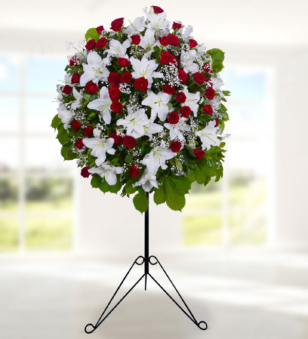 Red Rose and Lilium Basket Stand