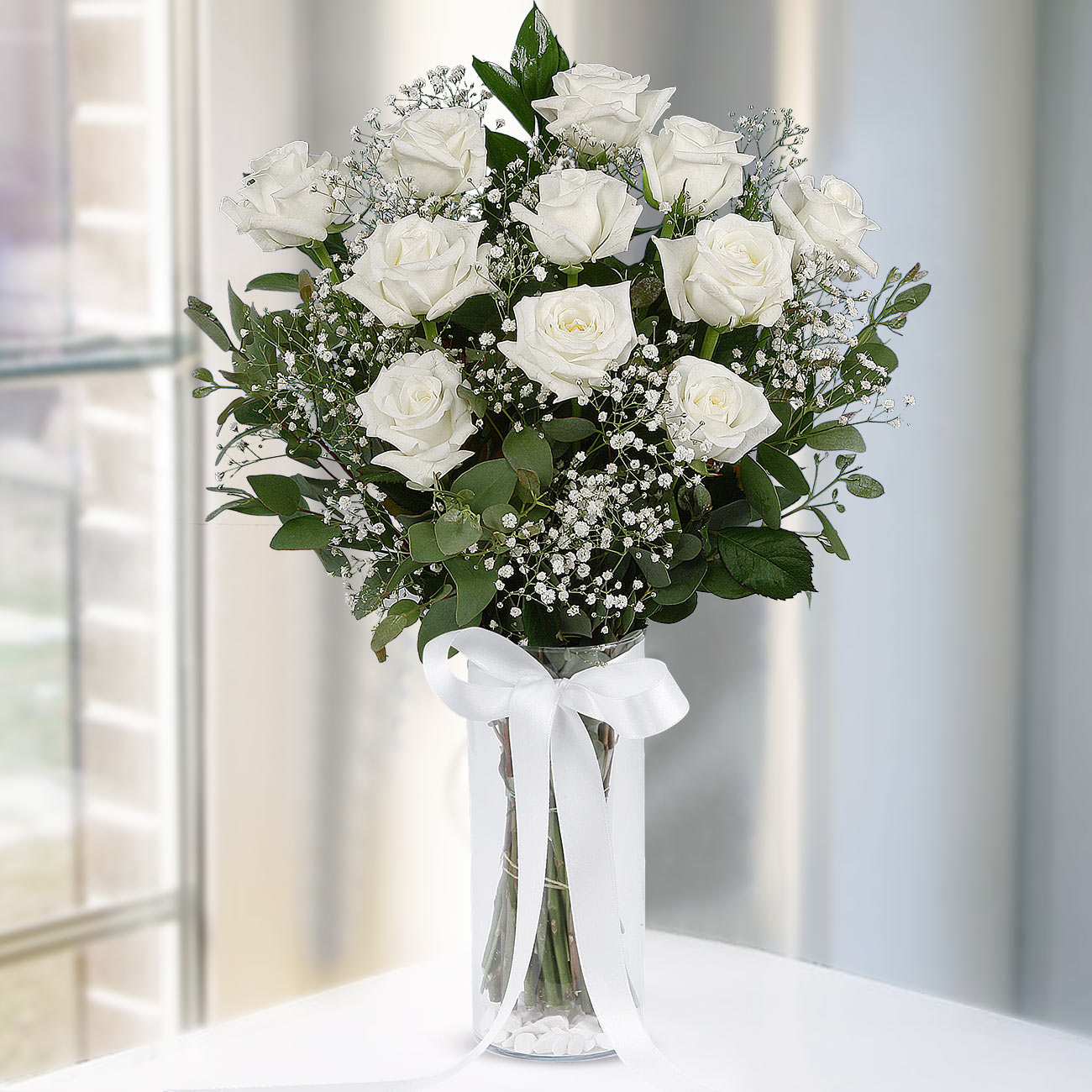 Send flowers Turkey, 11 White Roses in Vase from 16USD