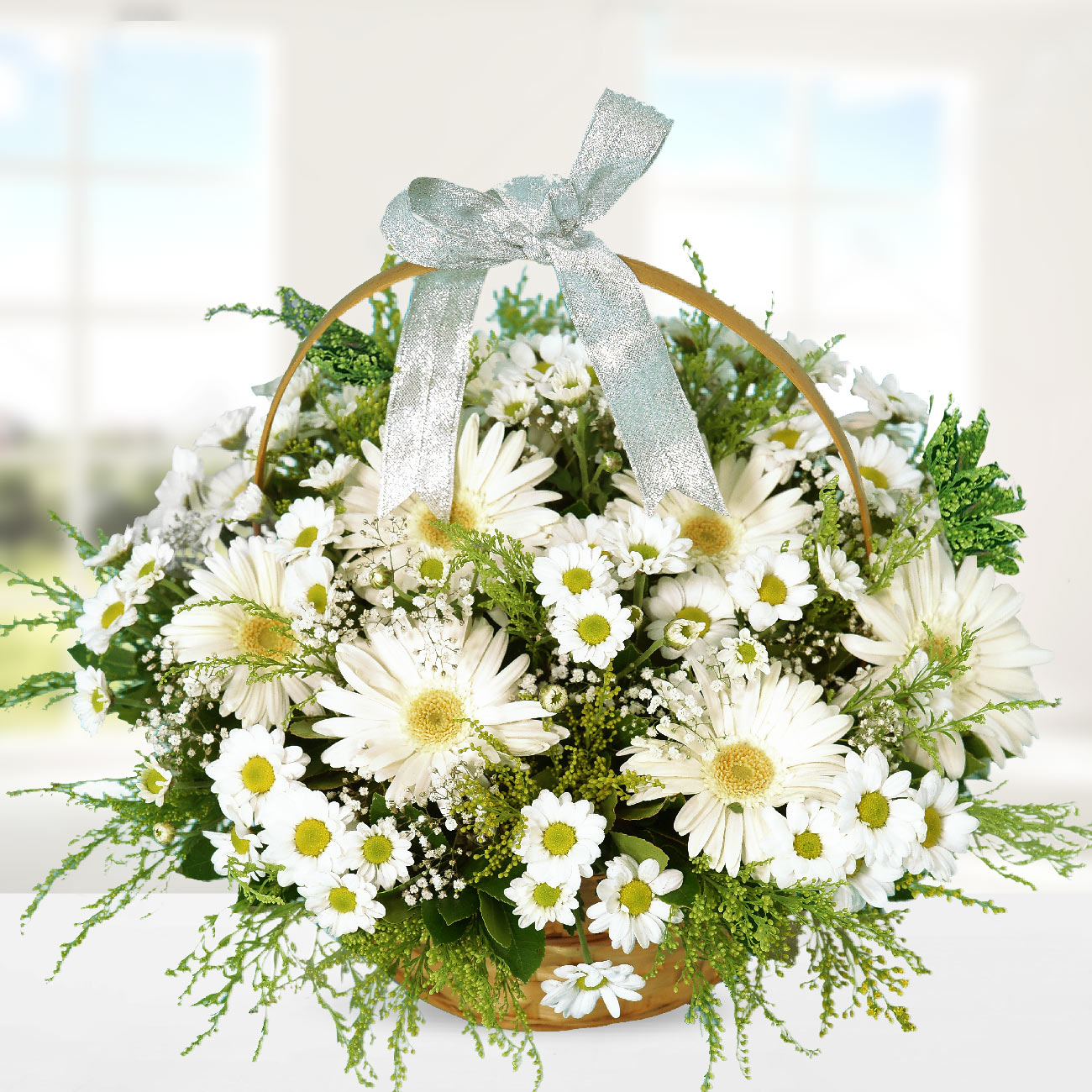 Send flowers Turkey, White Gerbera and Chrysanthemums in Basket from 56USD