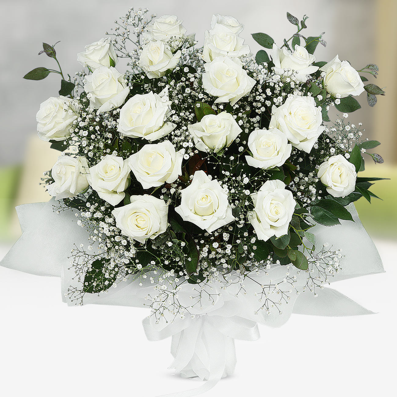 Send flowers Turkey, 21 White Roses Bouquet from 25USD