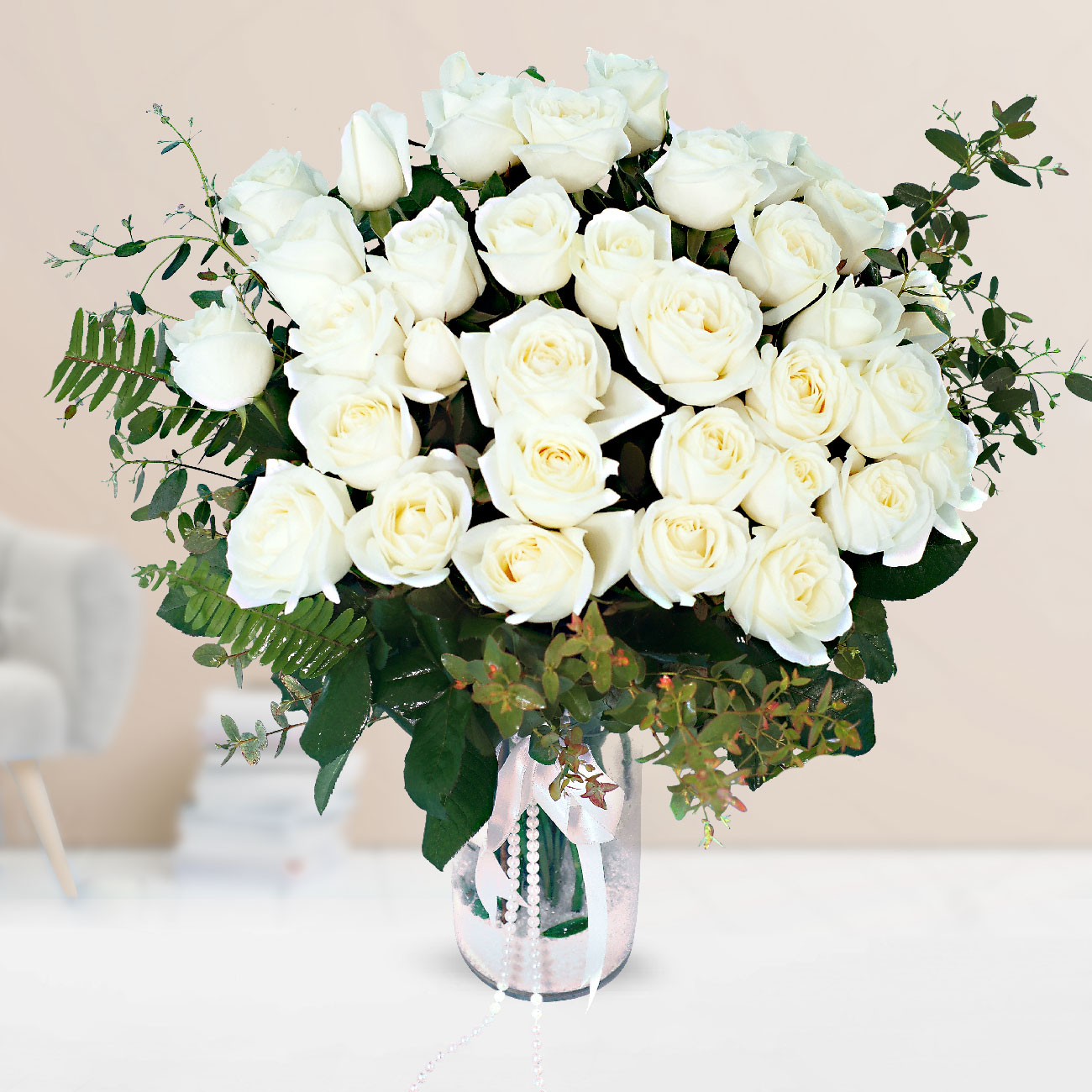 Send flowers Turkey, 40 White Roses in Vase from 30USD