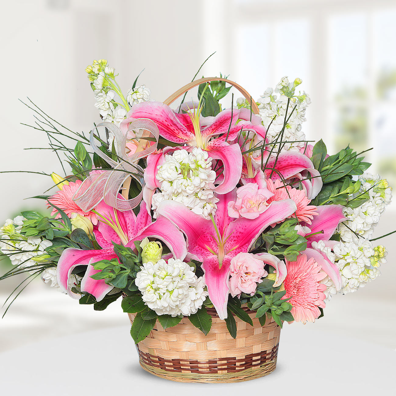 Send flowers Turkey, Pink Lilies Gerberas and Gillyflowers from 22USD